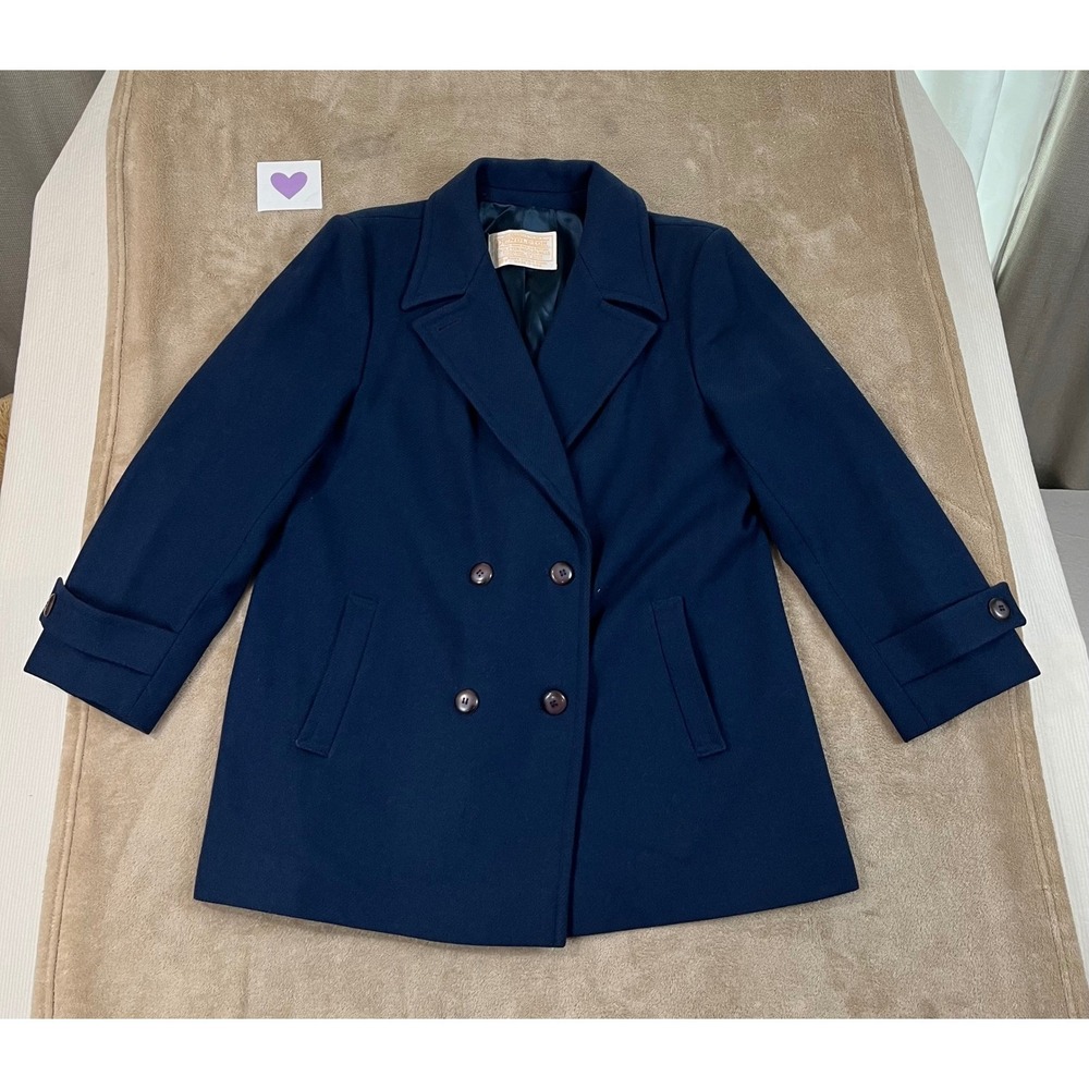 Vintage Double Breasted Pendleton Pea Coat Women Blue Wool *NO size tag EUC